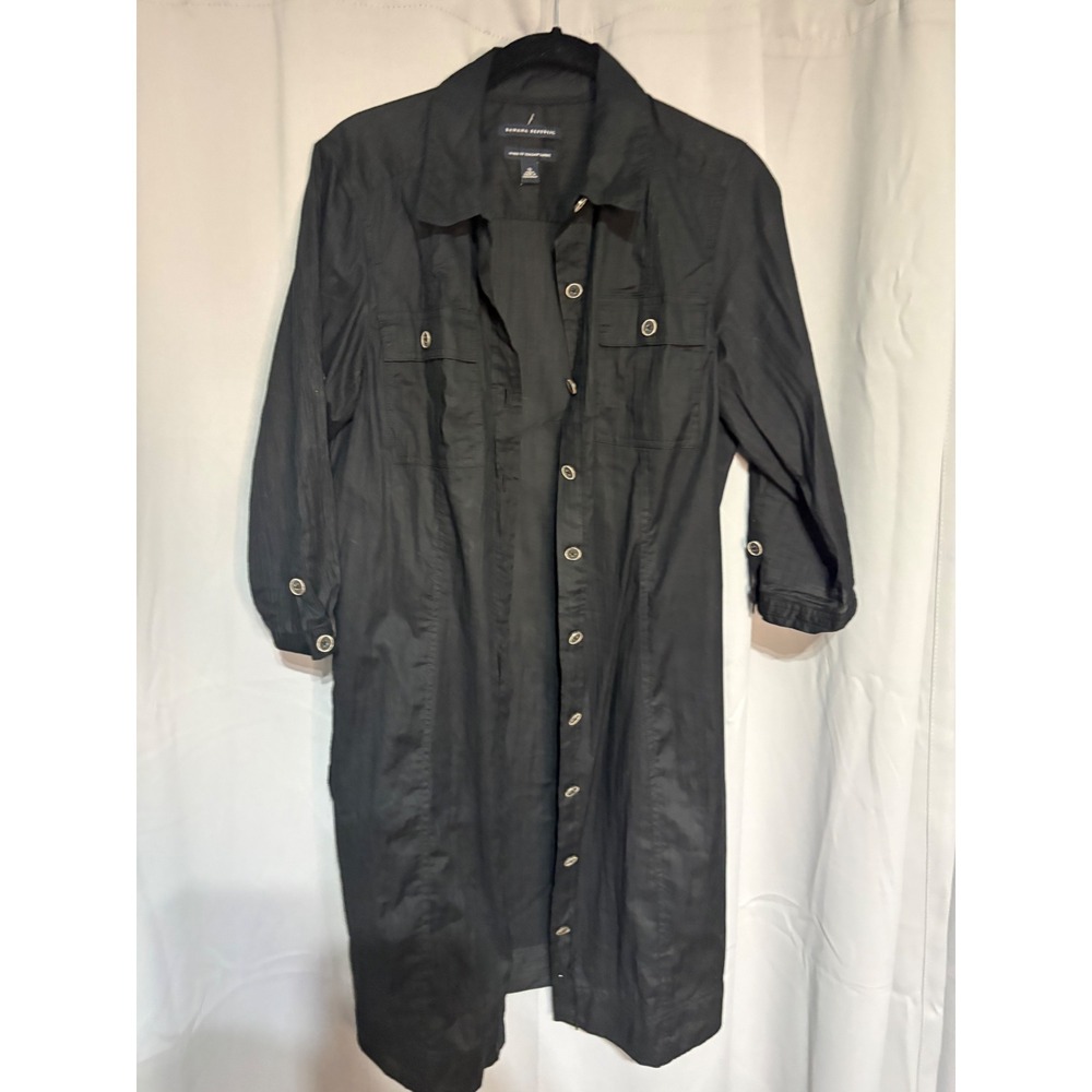 Banana Republic Shirt Women 10 Italian Fabric Black Button Down Longline EUC